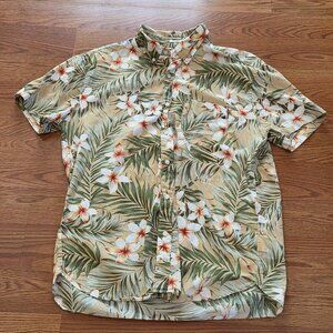 J Crew Men's Linen Shirt Size L Hawaiian Floral Tropical Classic Fit Multicolor